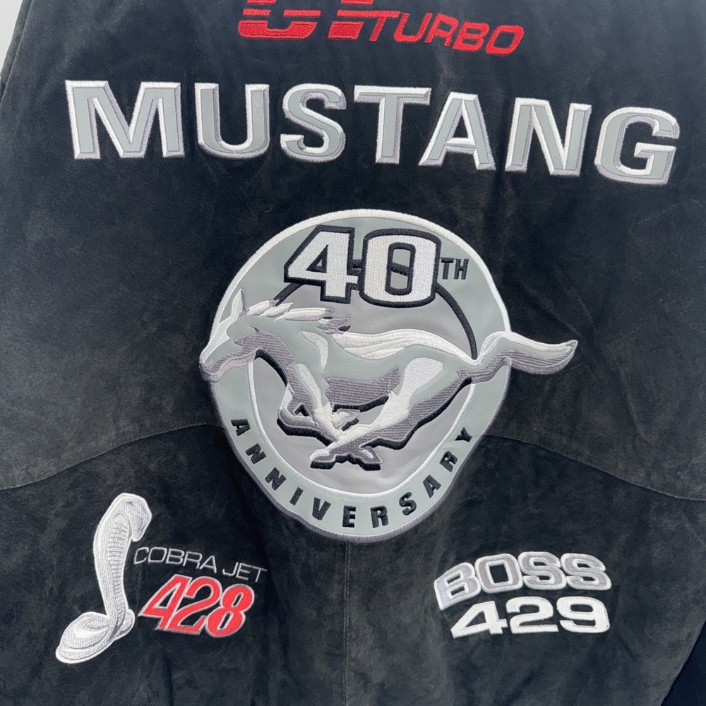 Vintage JH Design Leather Ford Mustang Embroidered Patches Racing Jacket Mens XL - Picture 7 of 14